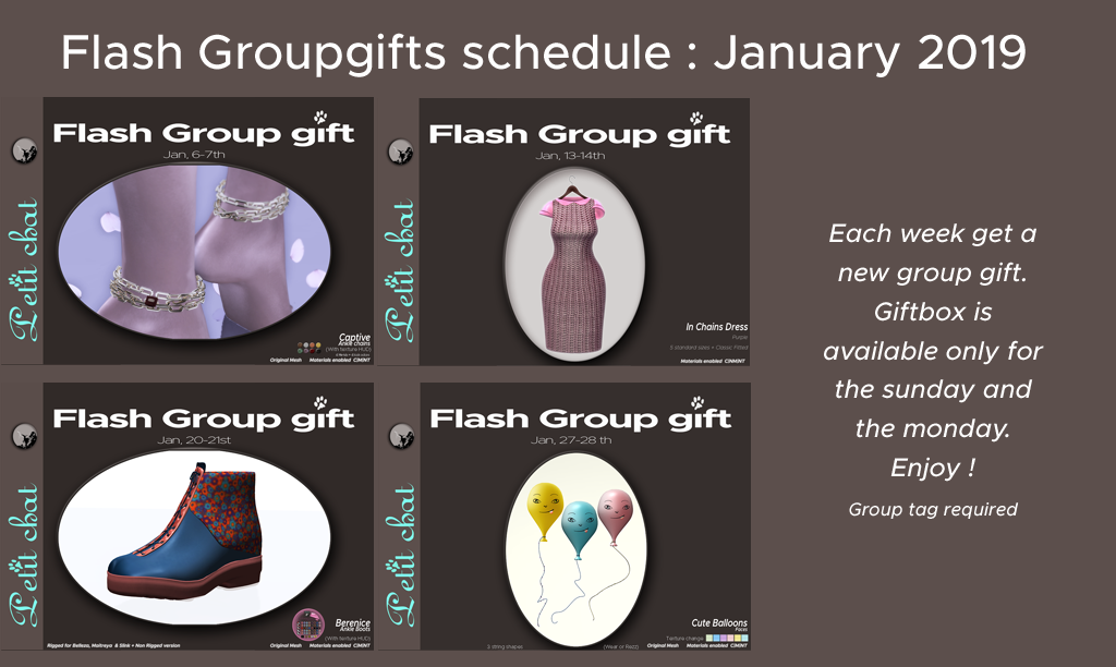 Weekly Flash GroupGift Schedule : January 2019 graphic