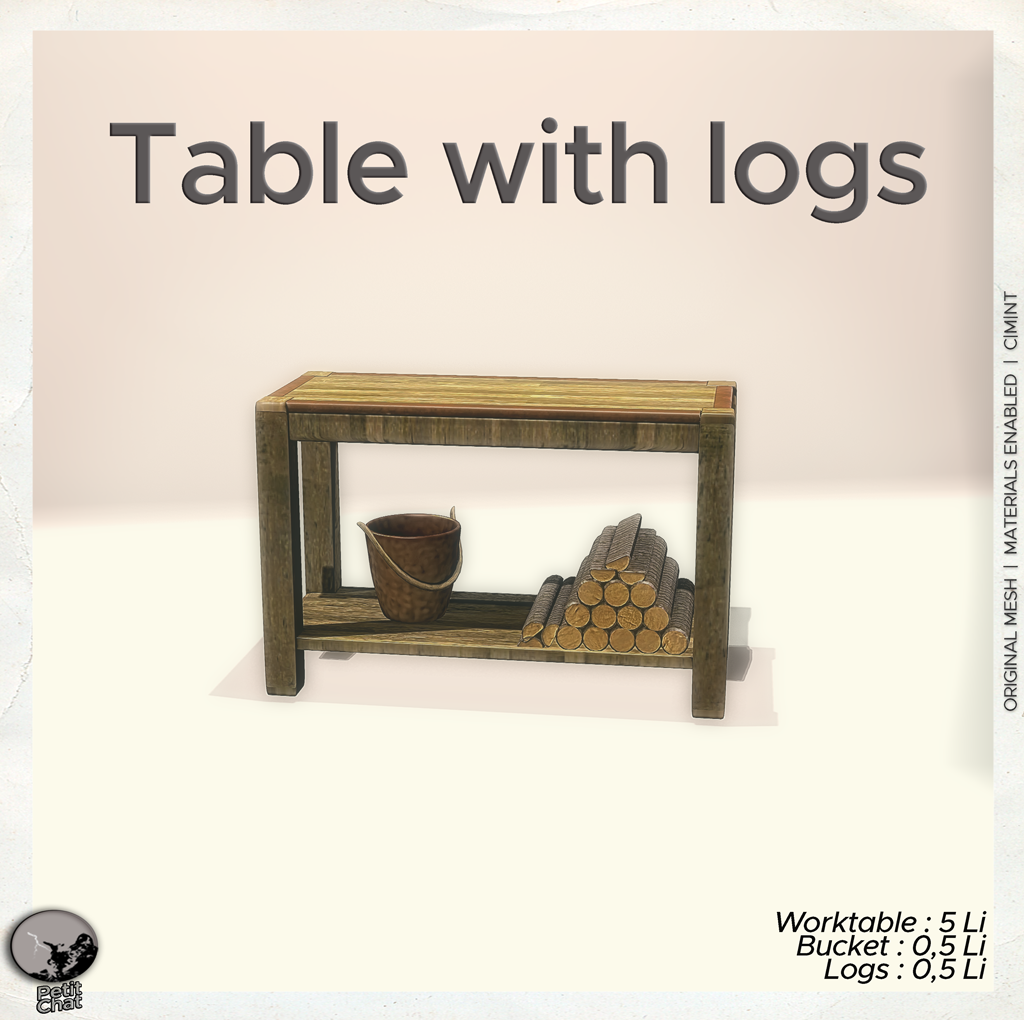 Table with logs : new release @ Shop & Hop event graphic